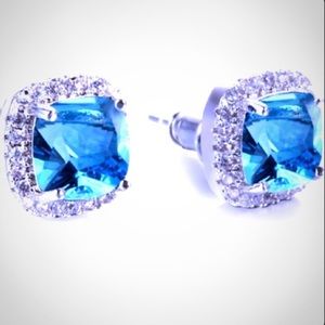 925 Sterling Silver Blue Aquamarine Earrings